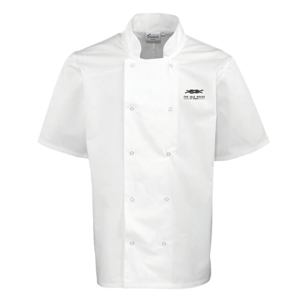 Idle Rocks - Premier Unisex Short Sleeve Stud Front Chef's Jacket Thumbnail